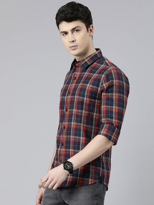 Navy Blue Checks Full Sleeves Shirt